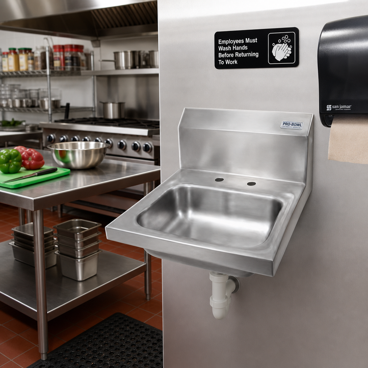 Product image #2 for Pro-Bowl Wall-Mount Stainless Steel Hand Sink with 14" x 10" x 5" Bowl and Deck-Mount Faucet Holes