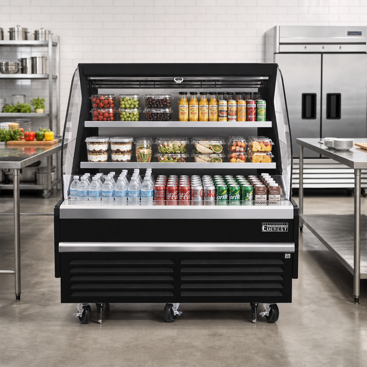 Product image #2 for Everest Refrigeration 60-Inch Horizontal Open Display Merchandiser with Self-Contained Bottom-Mount Refrigeration, Black
