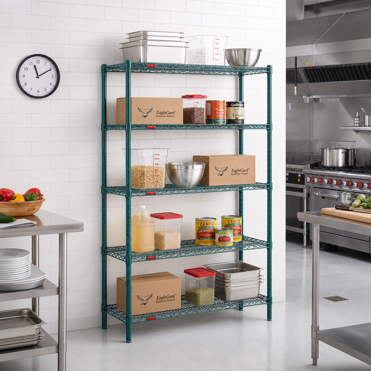 Product image #2 for EagleGard 5-Tier Wire Starter Shelving Unit, 42"W x 18"D x 86"H, Hybrid Epoxy Finish
