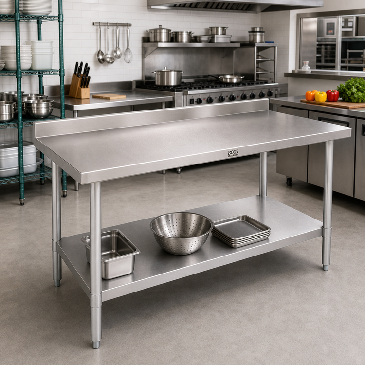 Product image #2 for John Boos Stallion Economy Stainless Steel Work Table with 5-Inch Backsplash and Adjustable Undershelf, 60 x 30 Inches