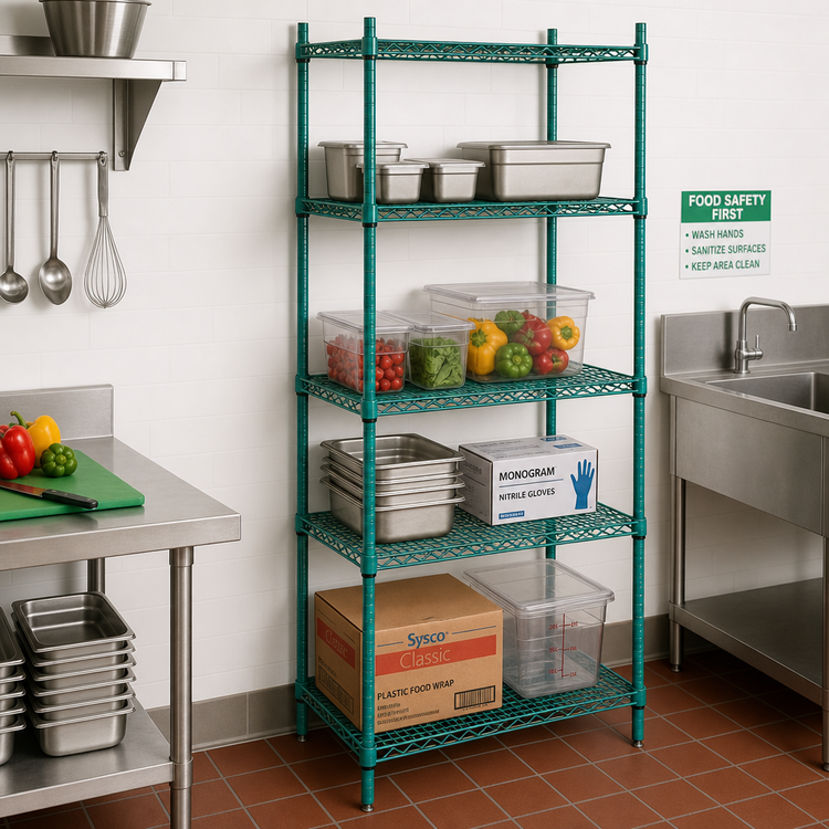 Product image #2 for Advance Tabco Special Value Series Stationary Wire Shelving Unit, 42-Inch Wide x 14-Inch Deep x 74-Inch High, 4 Shelves, Green Epoxy Finish