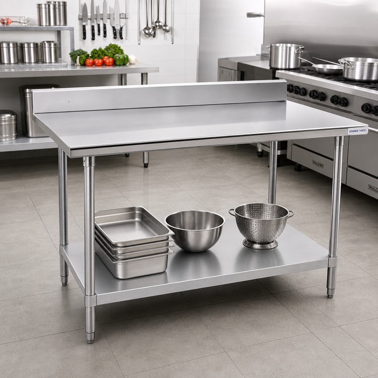 Product image #2 for Advance Tabco 72" x 30" 16 Gauge Stainless Steel Work Table with 5" Backsplash and Adjustable Undershelf