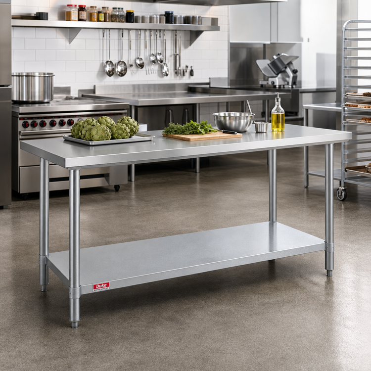 Product image #2 for Duke 72 Inch x 30 Inch Stainless Steel Top Work Table with Galvanized Undershelf
