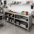 Thumbnail image #2 for John Boos Open Front Stainless Steel Work Table with Cabinet Base, 120 x 24 Inches, 16-Gauge Flat Top