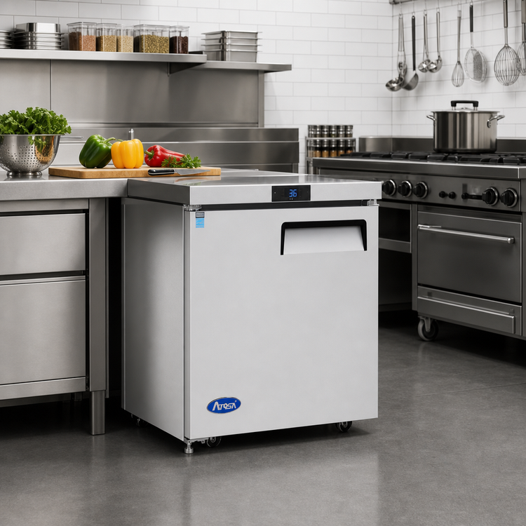 Product image #2 for Atosa 1-Section Undercounter Reach-In Refrigerator, Rear-Mounted Self-Contained, Left-Hinged Solid Door, 7.15 Cu. Ft.