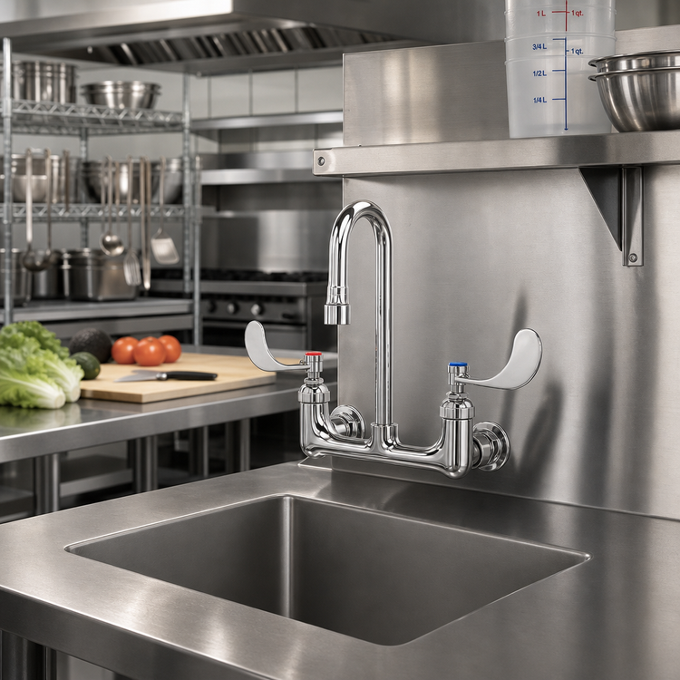 Product image #2 for T&S Brass Wall Mount Mixing Pantry Faucet, 8-Inch Centers, Rigid/Swivel Gooseneck, 1.0 GPM Aerator