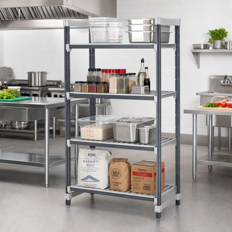 Product image #2 for Cambro Camshelving Elements XTRA 4-Shelf Vented Stationary Starter Unit, 24 x 54 x 84 Inches, Speckled Gray