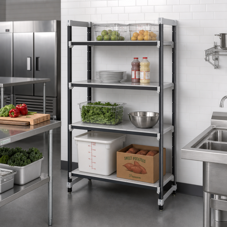 Product image #2 for Cambro Camshelving Elements XTRA 4-Tier Solid Stationary Starter Unit, 21 x 42 x 64 Inches, Speckled Gray