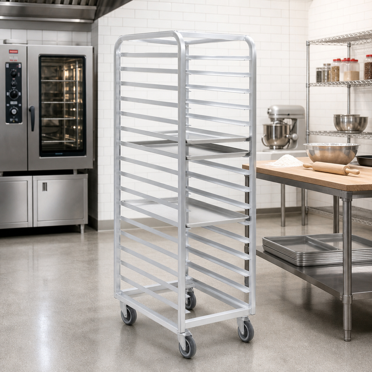 Product image #2 for Channel 403A All-Welded Standard Heavy-Duty Aluminum End-Load Bun Pan Rack with 5-Inch Swivel Casters
