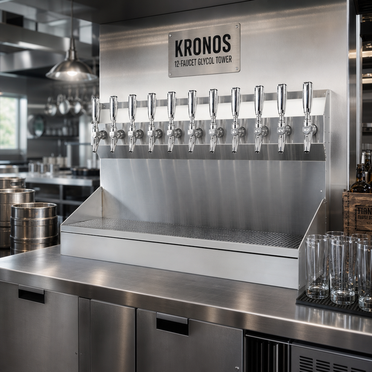 Product image #2 for Kronos 12-Faucet Wall-Mount Glycol-Cooled Draft Tower with Integrated Drip Tray