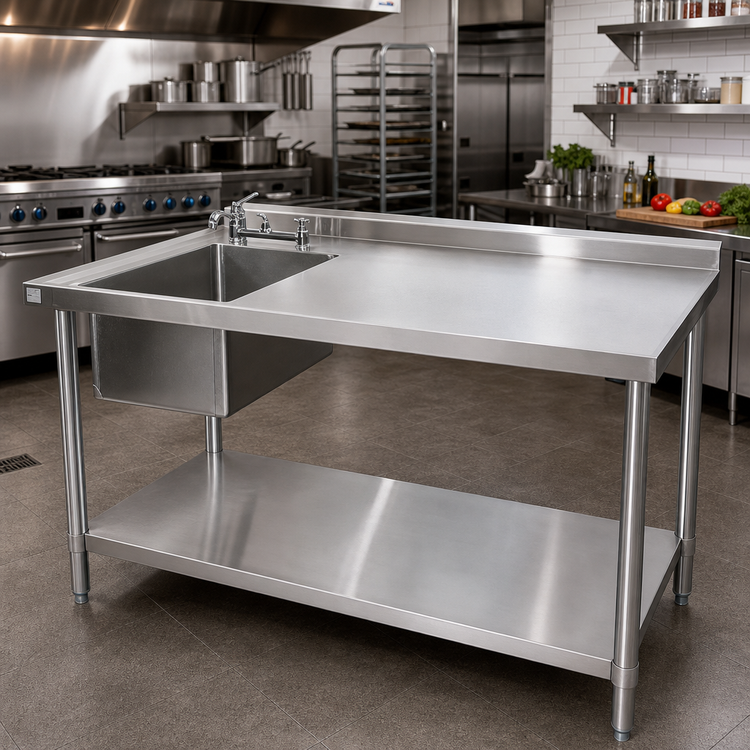Product image #2 for 72-Inch x 30-Inch Left-Sink Stainless Steel Prep Sink Work Table with Backsplash and Undershelf