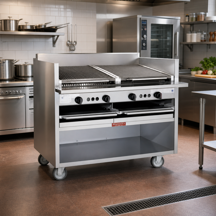 Product image #2 for Magikitch'n FM-SMB-624 24-Inch Floor Model Gas Coal Charbroiler with Adjustable Tilt Round Rod Grate