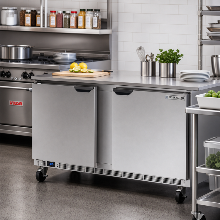 Product image #3 for Beverage-Air UCF60AHC Two-Section Undercounter Freezer, 60-Inch, 14.39 Cu. Ft., Stainless Steel, Rear-Mounted Self-Contained