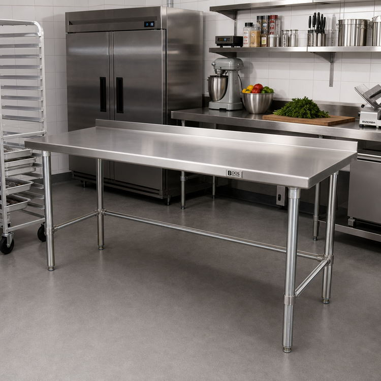 Product image #2 for John Boos Stallion 108-inch x 24-inch Stainless Steel Top Work Table with 1-1/2-inch Rear Backsplash