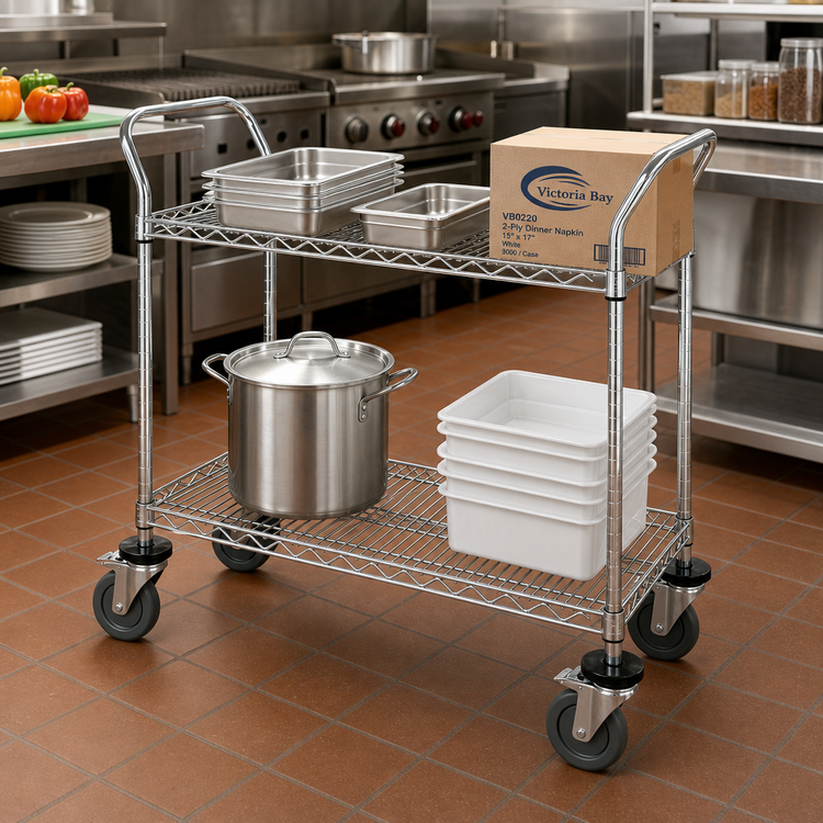 Product image #2 for Quantum Chrome-Plated 2-Shelf Wire Utility Bus Cart, 48 x 18 x 37-1/2 Inches, 1200 lb Capacity