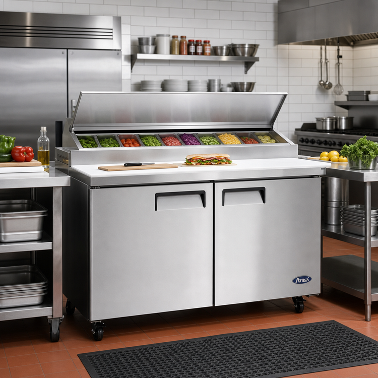Product image #2 for Atosa Two-Section Mega Top Sandwich/Salad Prep Table Refrigerator, 24-Pan, 60-1/5-Inch Wide