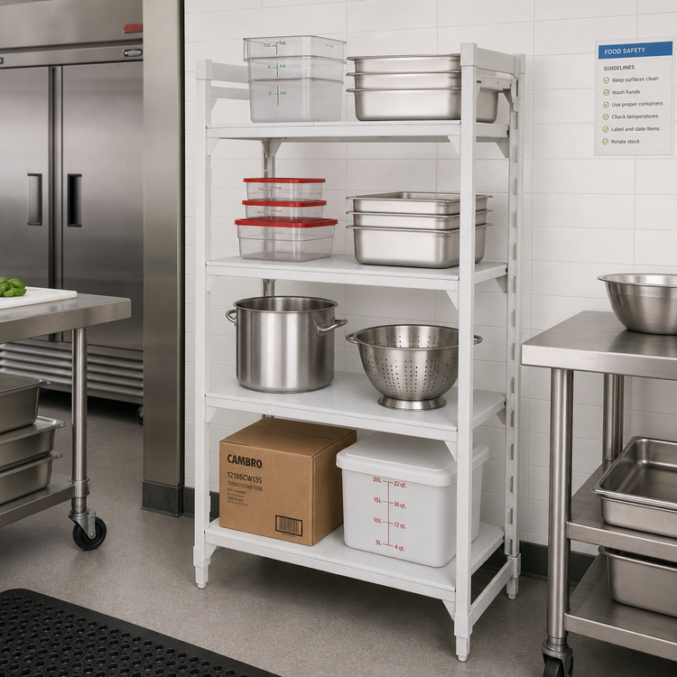 Product image #3 for Cambro Camshelving Premium 4-Tier Solid Stationary Starter Unit, 18"W x 24"L x 64"H, Speckled Gray
