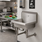Thumbnail image #2 for BK Resources MSHS-24W1B Single-Station Wall-Mounted Hand Wash Sink, 24-Inch Wide, 304 Stainless Steel, Knee Valve Bracket, Faucet Not Included