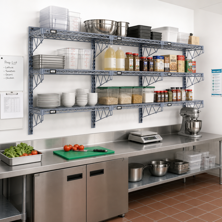 Product image #2 for Quantum Store Grid Medium-Duty Wall-Mount Starter Kit with 6 Shelves, Gray Epoxy