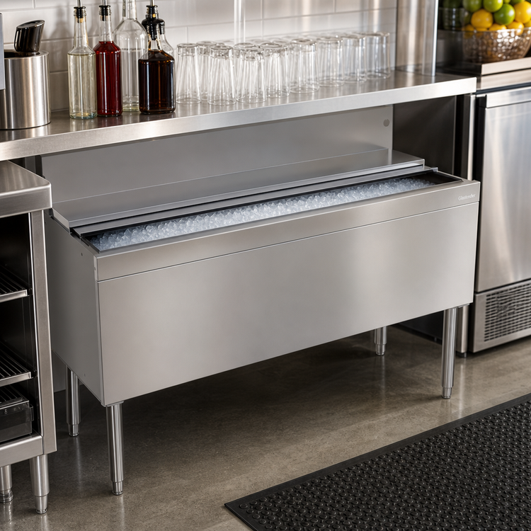 Product image #2 for Glastender IBA-48 48-Inch Stainless Steel Underbar Ice Bin with Sliding Cover, 134 lb Capacity