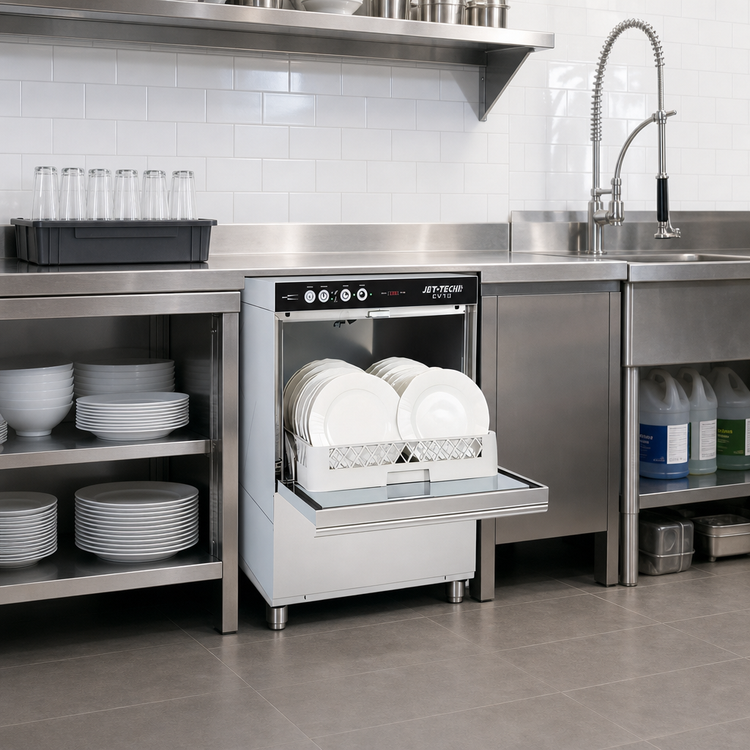 Product image #2 for Jet-Tech EV18 High-Temperature Undercounter Dishwasher with Built-In Rinse Booster, 20" x 20" Rack