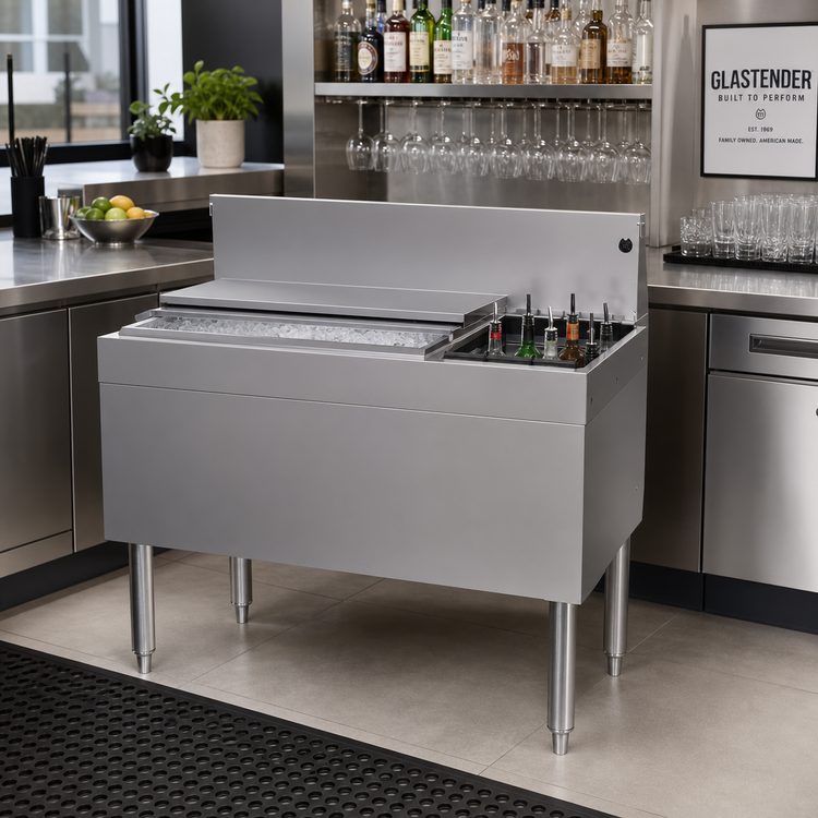 Product image #2 for Glastender 36-Inch Underbar Combo Ice Bin/Cocktail Unit with Right-Side Bottle Well and 10-Circuit Cold Plate