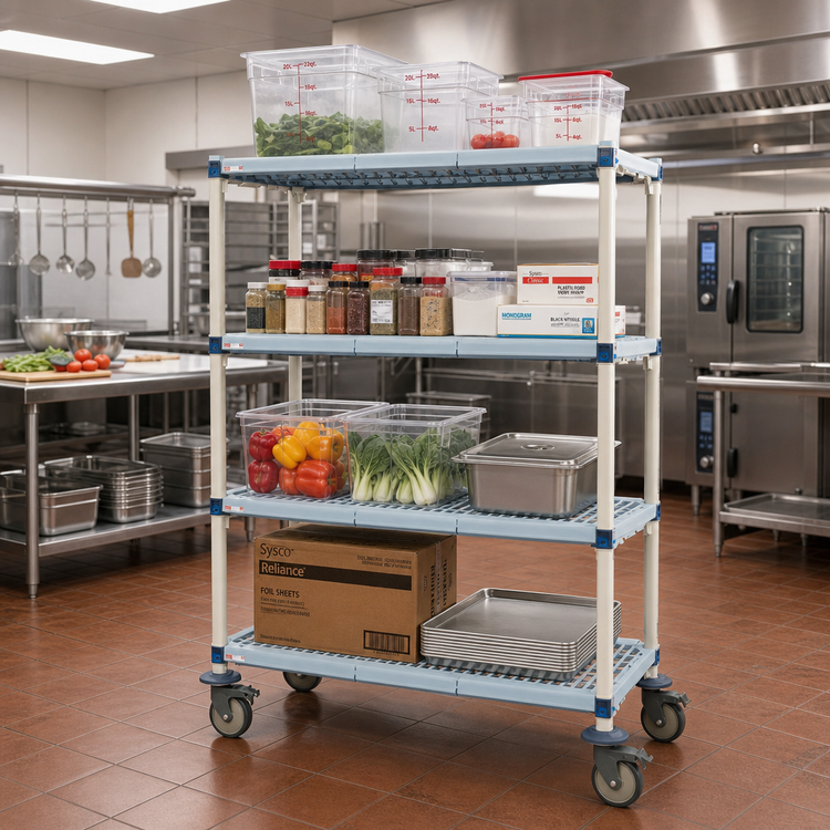 Product image #2 for MetroMax Q 4-Shelf Mobile Polymer Shelving Unit with 5-Inch Casters, 36"W x 24"D x 67-5/16"H