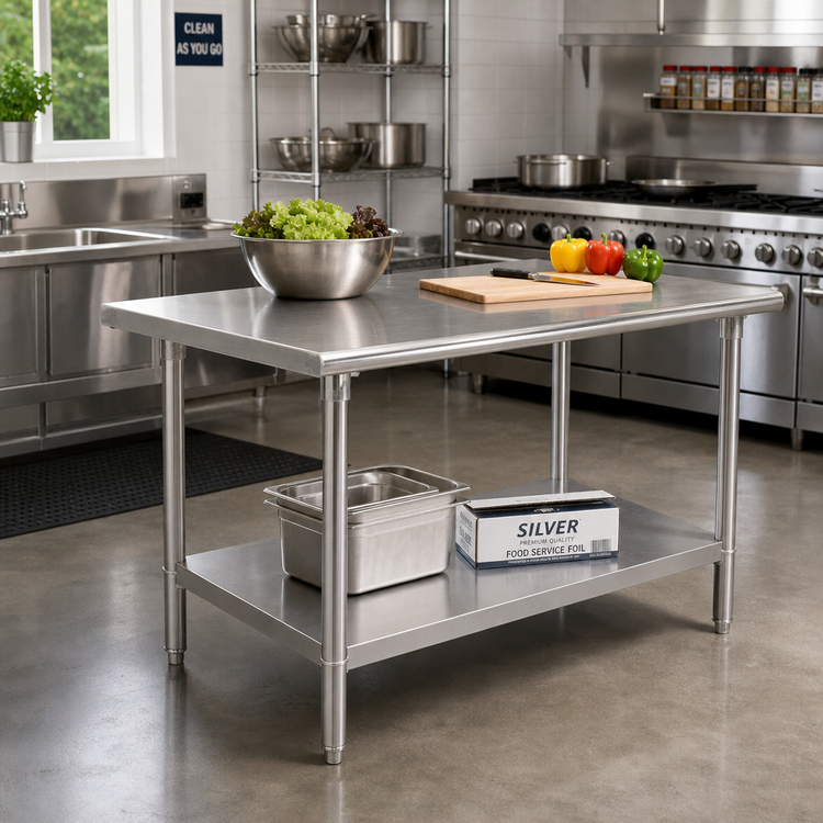Product image #2 for Advance Tabco 48 Inch x 30 Inch 14-Gauge 304 Stainless Steel Work Table with Adjustable Undershelf