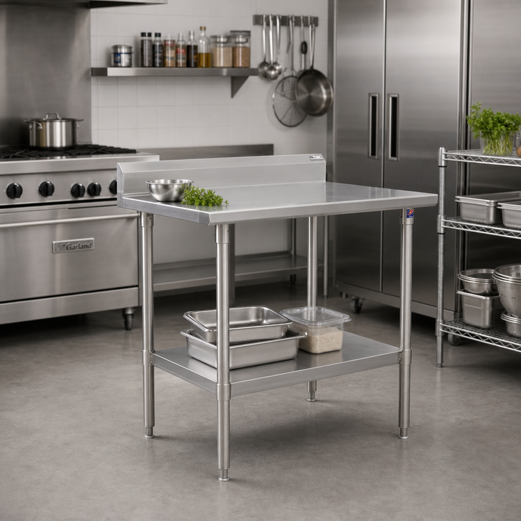Product image #2 for John Boos Stallion Stainless Steel Top Work Table, 30"W x 24"D, 5" Backsplash, Adjustable Undershelf