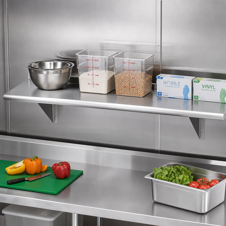Product image #2 for Advance Tabco 36 Inch x 15 Inch Wall-Mounted 304 Stainless Steel Shelf, 16 Gauge Satin Finish