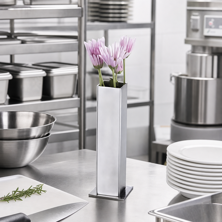 Product image #2 for 1-3/4 Inch x 5-1/4 Inch Square Stainless Steel Bud Vase with Satin Finish