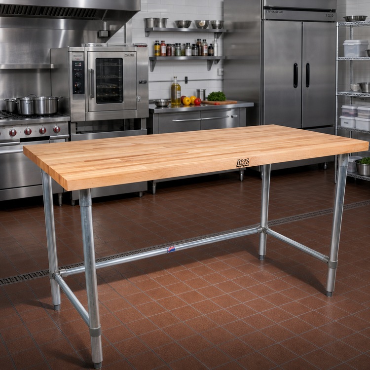 Product image #2 for John Boos 108-Inch Northern Hard Rock Maple Wood Top Work Table with Stainless Steel Legs