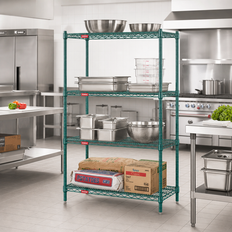 Product image #2 for Eagle Group Valu-Gard 4-Tier Starter Wire Shelving Unit, 48W x 24D x 74H, Green Epoxy