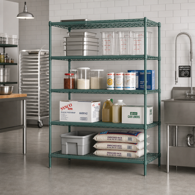 Product image #3 for Metro Super Erecta Metroseal 3 Stationary Epoxy-Coated Wire Shelving Starter Unit with Microban, 60W x 21D x 63H, 4 Shelves