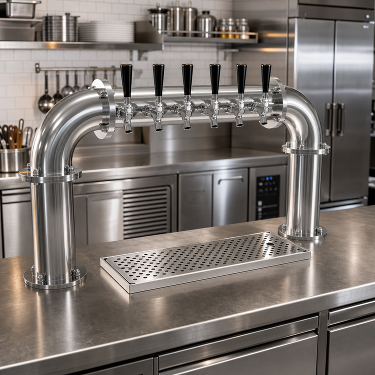 Product image #2 for Glycol-Cooled Stainless Steel Countertop Pipe Pass-Thru Draft Dispensing Tower, 6 Faucets, 2 Columns