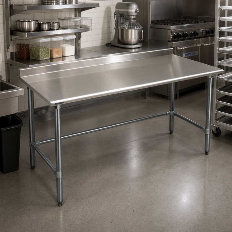 Product image #2 for BlendPort Deluxe Series 84-Inch x 24-Inch Stainless Steel Work Table with Rear Upturn and Galvanized Tubular Base