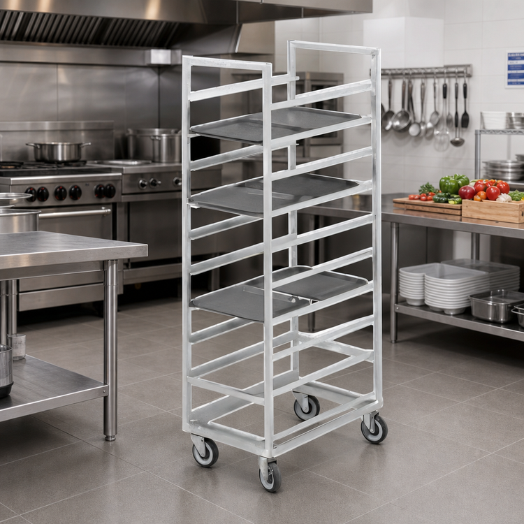 Product image #2 for Channel Standard Series Aluminum Cafeteria Tray Rack Cart, Single Section, 64 Inch High, End Load, 20 Tray Capacity