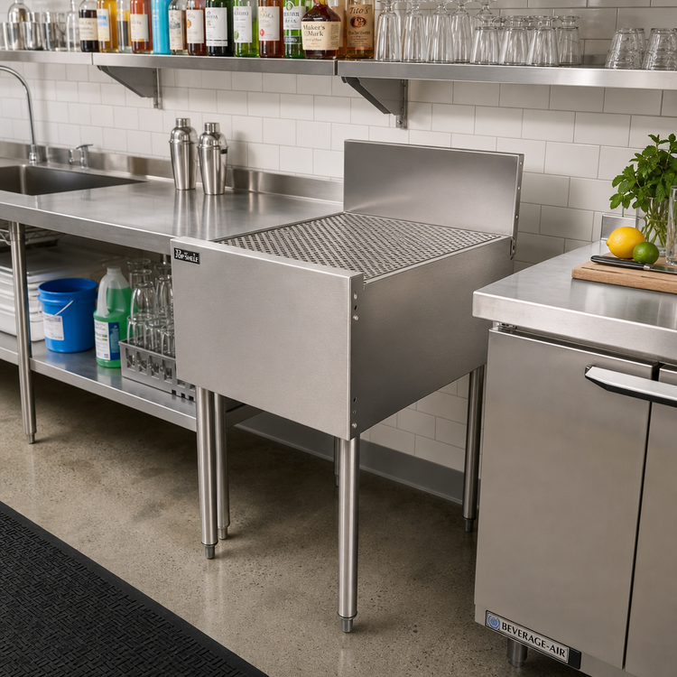 Product image #3 for Top Shelf TSF Series 22-Inch x 24-Inch Stainless Steel Underbar Drainboard with 6-Inch Backsplash