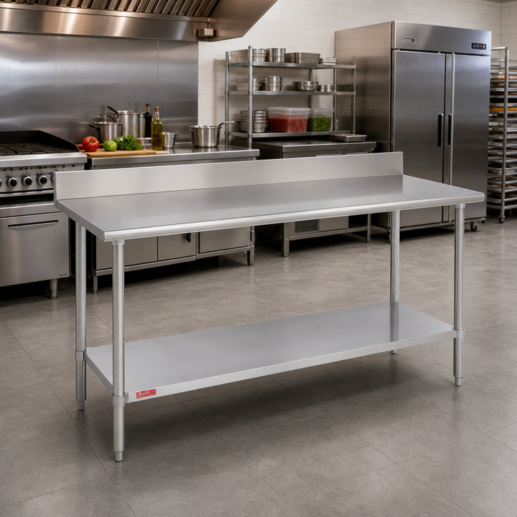 Product image #2 for Duke Deluxe 120 Inch x 24 Inch Stainless Steel Work Table with 5 Inch Riser and Galvanized Undershelf
