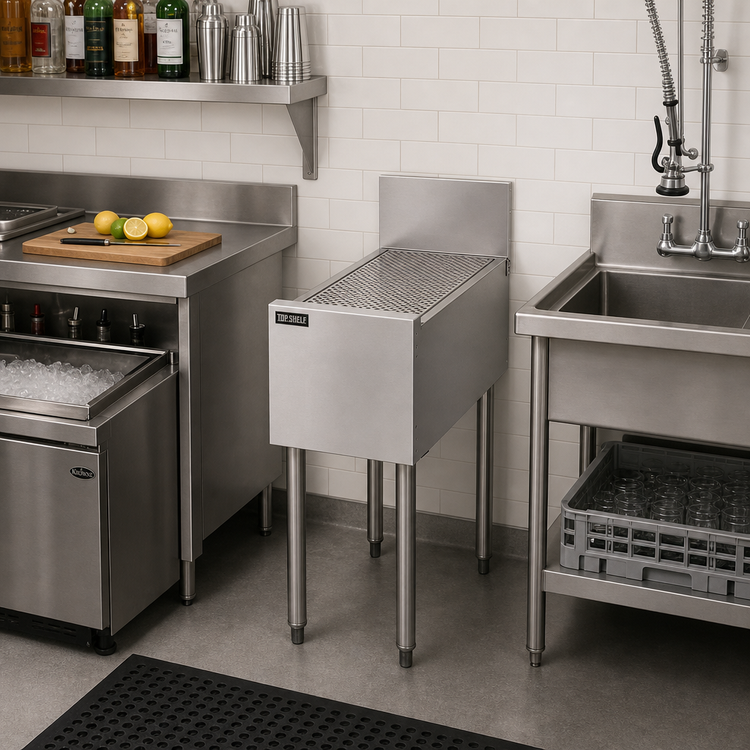 Product image #3 for Top Shelf TSF Series 12-Inch x 24-Inch Stainless Steel Underbar Drainboard with Backsplash