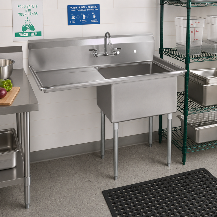 Product image #2 for BK Resources Economy 1-Compartment Stainless Steel Sink with Left Drainboard, 38-1/2 Inch