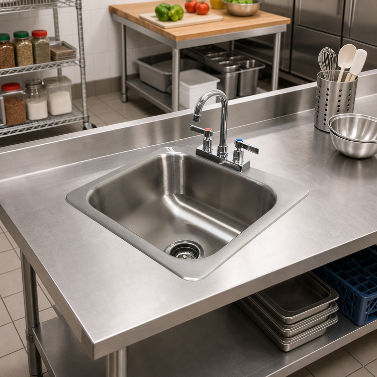Product image #2 for Single-Compartment Drop-In Stainless Steel Sink with 16 x 14-Inch Bowl, 8-Inch Deep Bowl, Faucet, and Basket Drain
