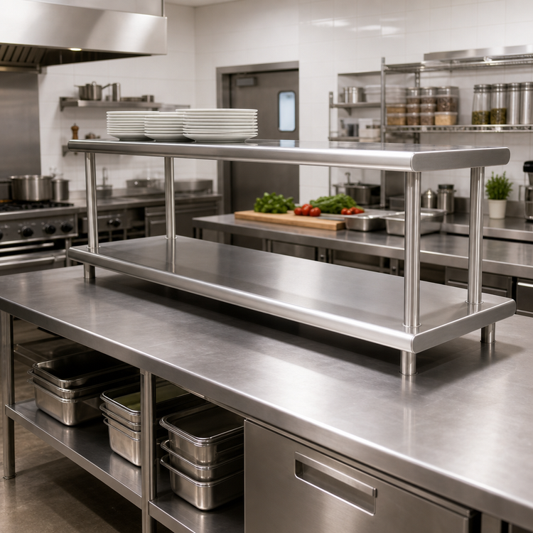 Product image #2 for Advance Tabco Double-Tier Pass-Thru Shelf, 108 x 24 Inches, 18/430 Stainless Steel