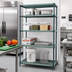 Thumbnail image #2 for Quantum 4-Tier Stationary Wire Plastic Mat Shelving Unit, 30 x 24 x 74 Inches, Green Epoxy Antimicrobial
