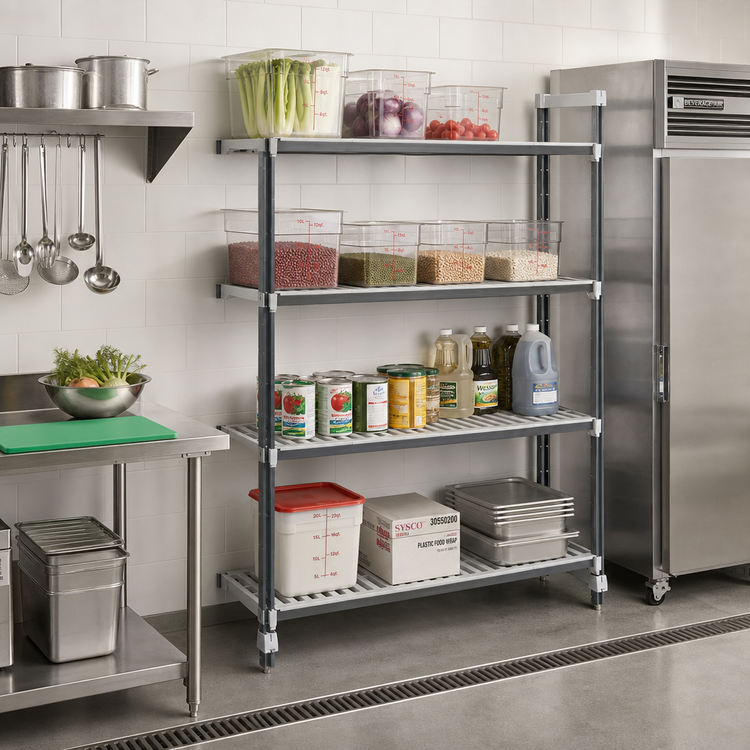 Product image #2 for Cambro Camshelving Elements XTRA 21" x 54" x 72" 4-Tier Stationary Add-On Vented Polymer Shelving Unit