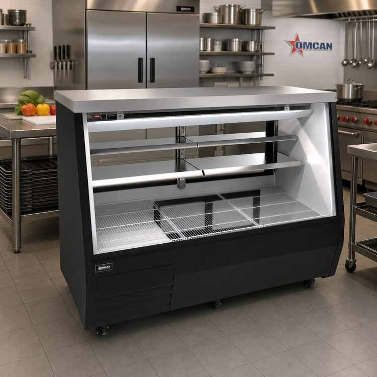 Product image #2 for Omcan 71-Inch Black Square Glass Full-Service Refrigerated Deli Display Case, Floor Model