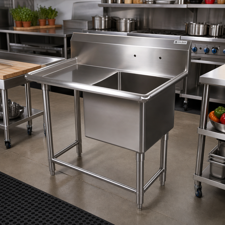 Product image #2 for John Boos Pro-Bowl 1-Compartment Stainless Steel Sink with 18-Inch Left Drainboard and 10-Inch Backsplash