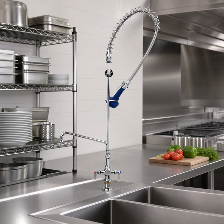 Product image #2 for T&S Brass EasyInstall Single-Hole Deck-Mount Pre-Rinse Unit with 10 Inch Swing Nozzle and Add-On Faucet