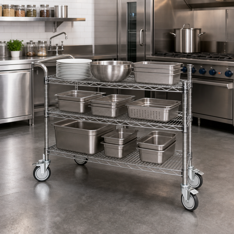Product image #2 for Somerset Heavy-Duty Stainless Steel Utility Table with 3 Mesh Shelves for CDR-600F