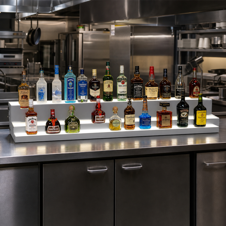 Product image #2 for Glastender 60-Inch Wide Two-Tier Lighted Liquor Display with LED Lighting